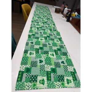 Vintage 1999 OOAK St Patricks Day Table Runner Shamrock Patchwork  86x14